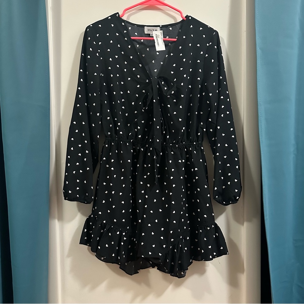 Black Romper with White Heart Pattern